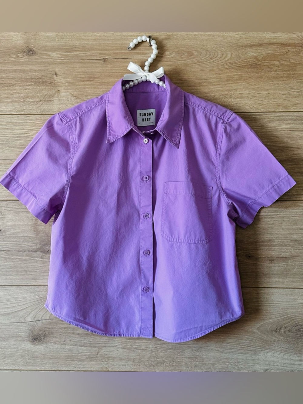 Aritzia Sunday Best Purple Short-Sleeve Button-Down Shirt Size S 100% Cotton